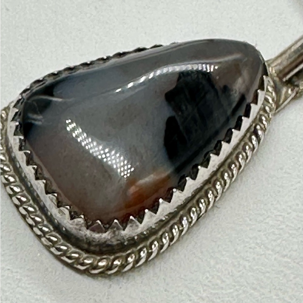 Ahasteen Sterling Silver Petrified Wood Pendant Necklace Rope Chain Navajo - Picture 5 of 6
